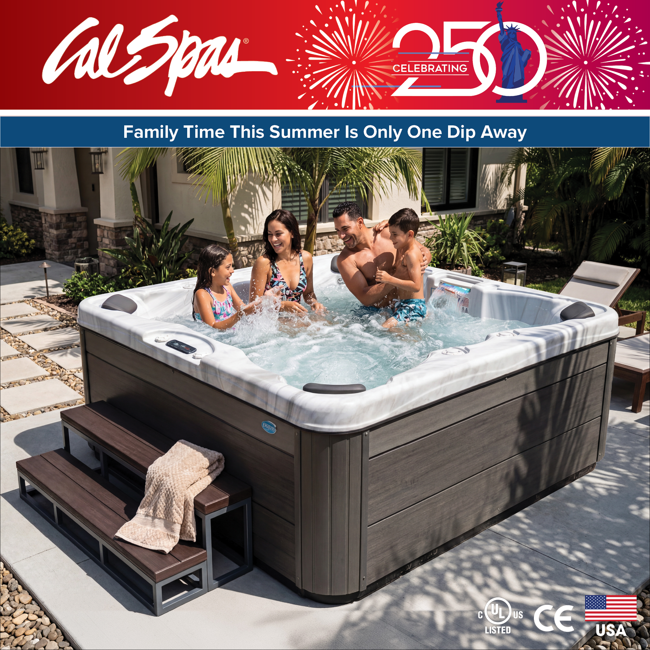 Calspas hot tub being used in a family setting - Carson